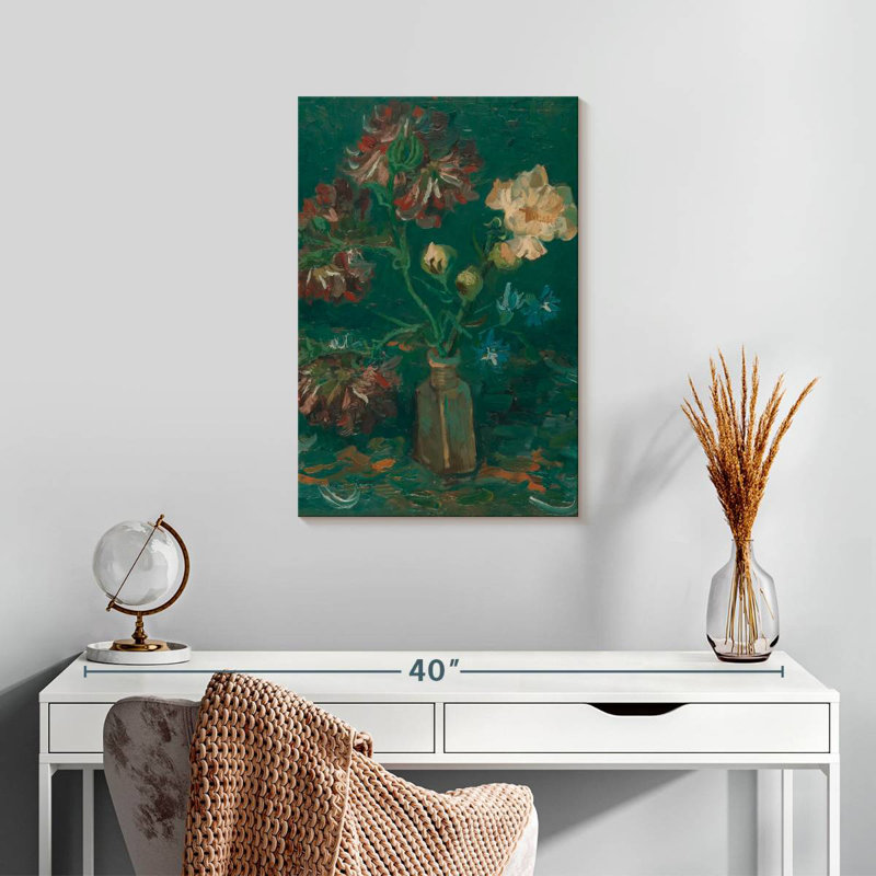 Harnek bouteille avec pivoines et delphiniums, H 24 po x l 16 po