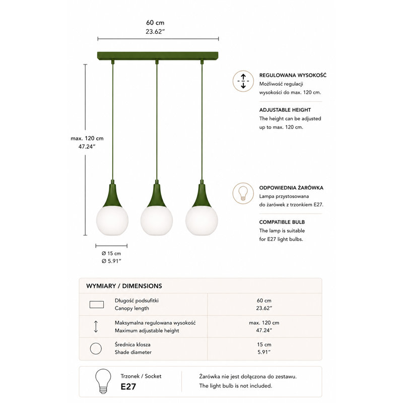 LACRIMA KHAKI 1-LIGHT PENDANT, 60, 3