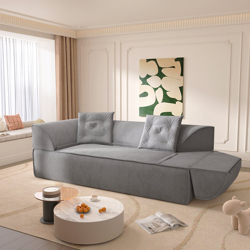 Canapé 3 places, canapé-lit convertible 3-en-1, canapé moderne à assise profonde de 79,5 po avec 2 coussins, canapé en chenille étincelant, méridienne