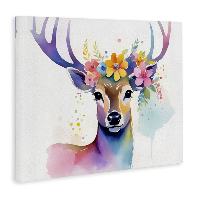 Art floral sur toile, "Floral Garland Deer" par Amber Clarkson, H 24 po x l 30 po