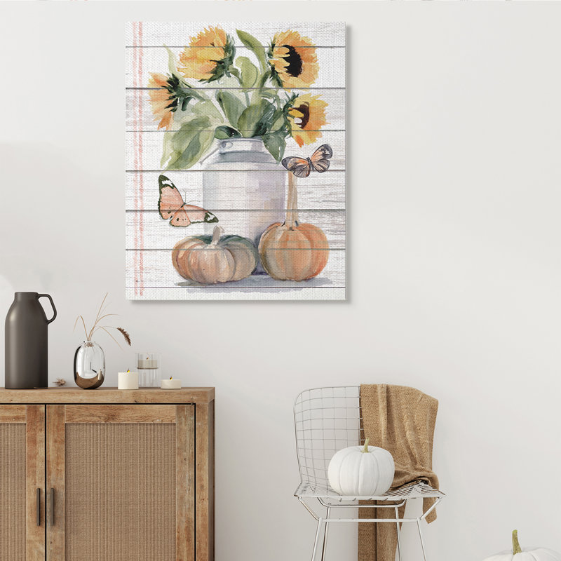 Papillon monarque orange tournesol d'automne, H 48 po x l 36 po, Toile tendue