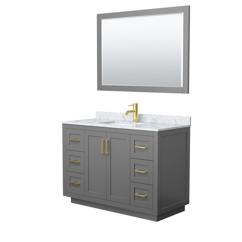 Miranda 48" Freestanding Single Bathroom Vanity with Marble Top with 46" Mirror, Dark Gray, Brushed Gold