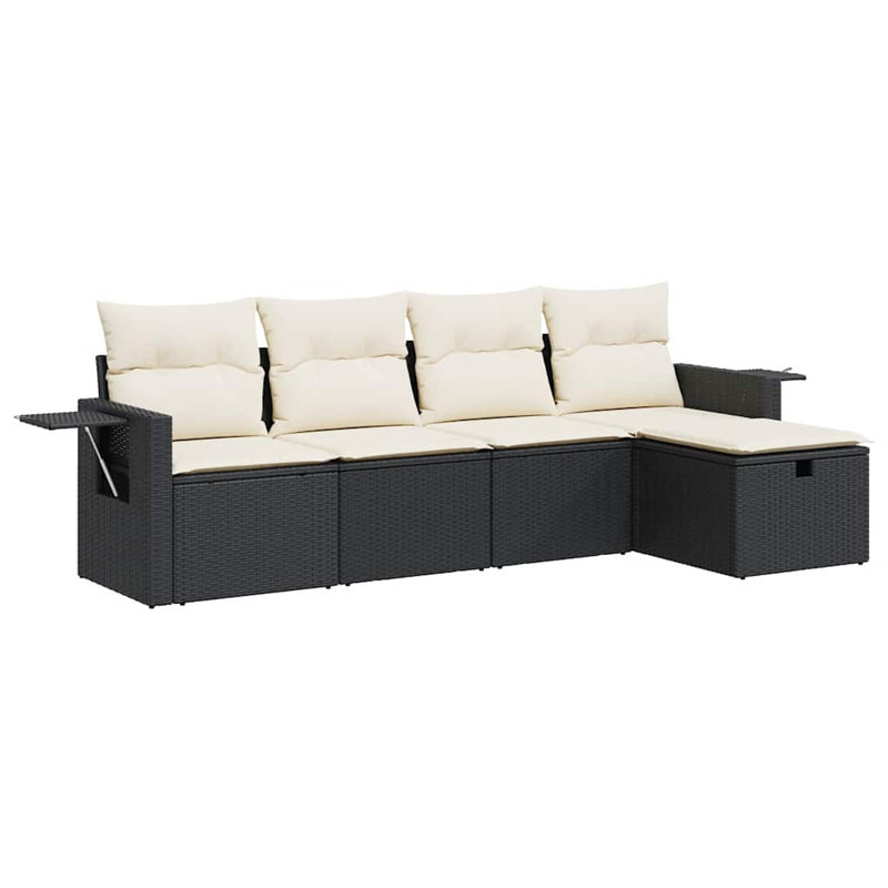 Vidaxl Garden Sofa Set Black PE Rattan 5 Piece Adjustable Feet