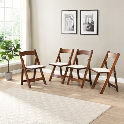 Ensemble de chaises pliantes 4 pièces - bois massif, tablette en noyer + coussin beige confortable et portable pour toutes les occasions 4 pièces de sièges confortables