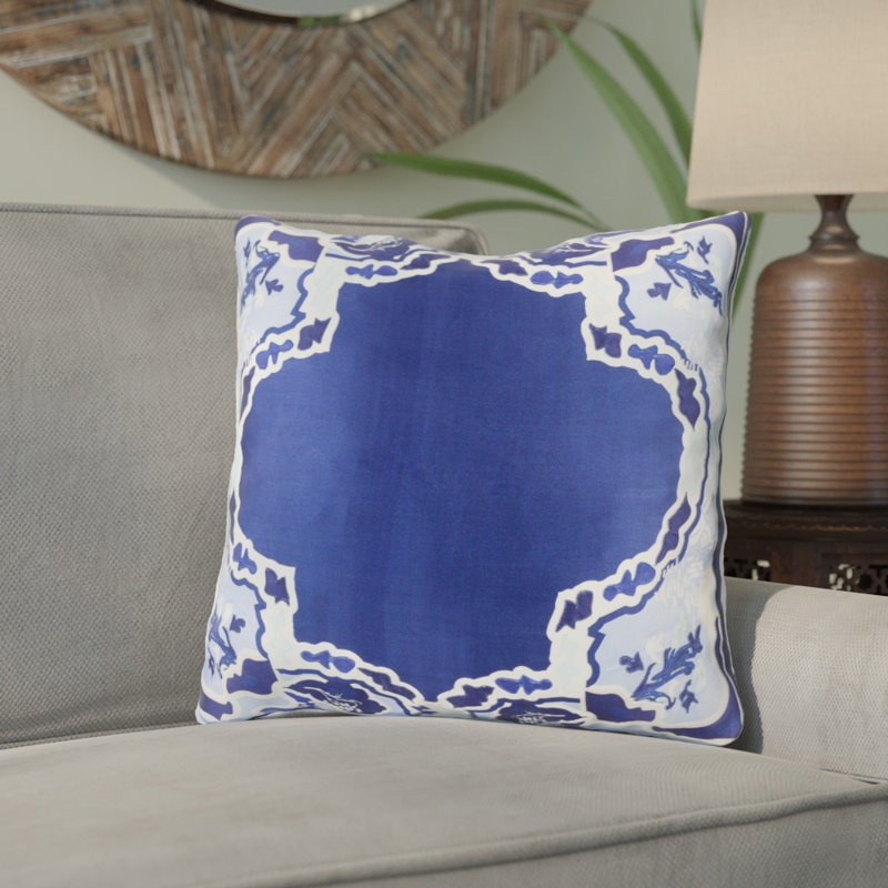 Silk Throw Pillow, 18" H x 18" W x 4" D, Navy, Down