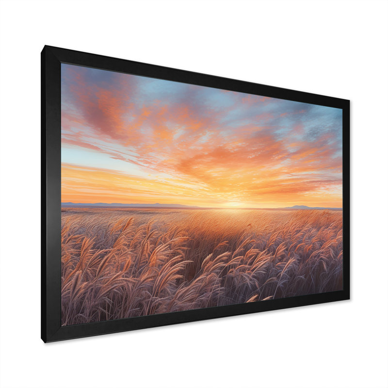 " Tranquil Prairies At Sunrise ", Black Single Picture Framed, 16" H x 32" W x 1" D