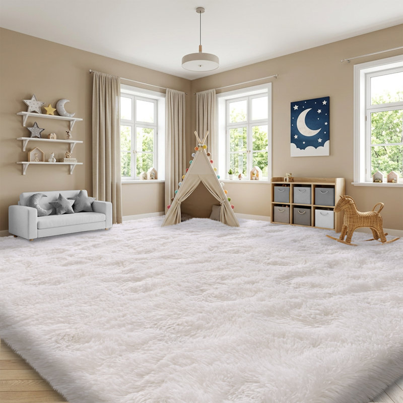 Solid Rug Soft Fluffy White Indoor Area Rug for Living Room Bedroom Nursery Kids Room, White, Rectangle 10' x 14'
