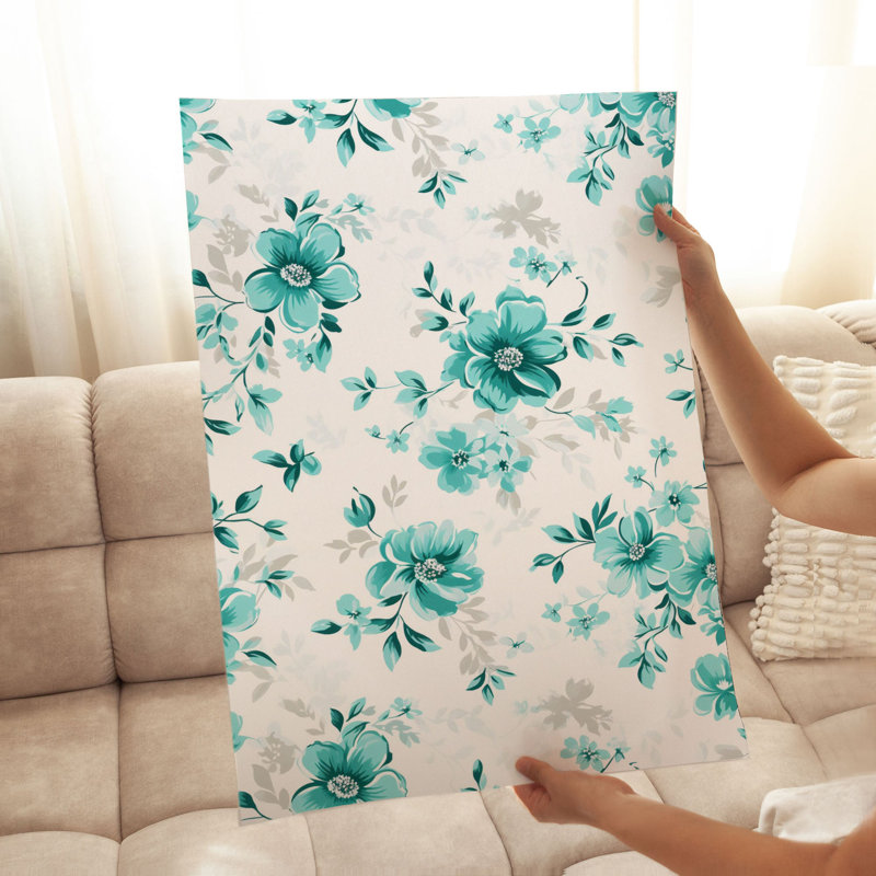 Floral, bleu sarcelle, fleurs turquoise, impression Shabby Chic, H 20 po x l 16 po