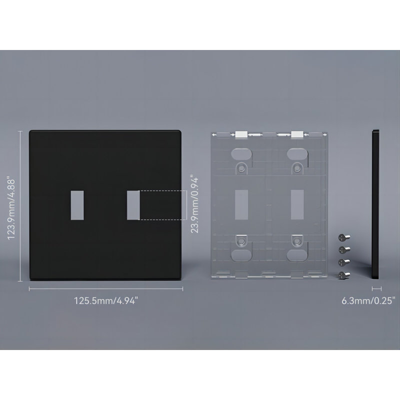 Black 2-Gang Screwless Plastic Toggle Wall Plate