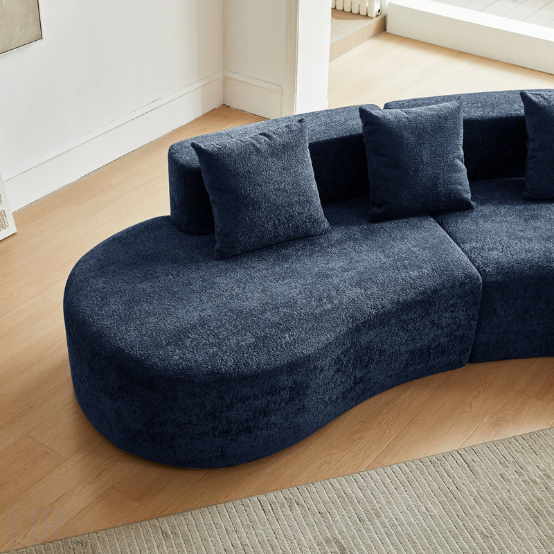 Canapé modulaire courbé en velours 3 places Cloud Couch, Velours bleu