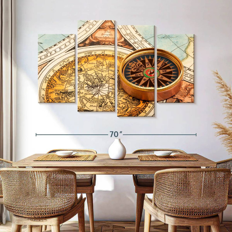Retro gold compass Aletra, H 42 po x l 68 po