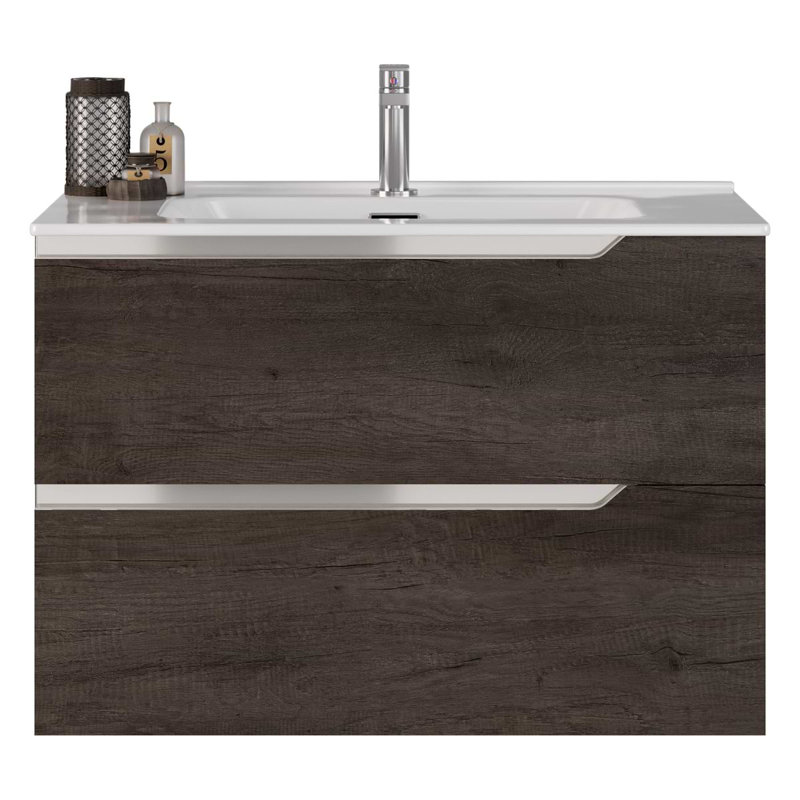Duo 24" Single Vanity With Integrated Ceramic Top, Weathered Oak, White, 24"