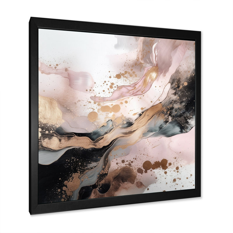 Texture or rose Splash Marble IV - art mural abstrait en marbre, Cadre photo noir, H 16 po x l 16 po x P 1 po