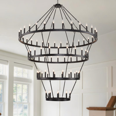 80-Light 4-Tier Extra Large Wagon Wheel Chandelier,Black Finish