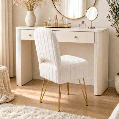 Tabouret de coiffeuse moderne avec dossier - Petit repose-pieds carré avec rangement caché - Revêtement en molleton doux et doux - Pieds en métal robustes - Capacité de 280 lb - Chambre ou salon - Blanc, petit, molleton doux