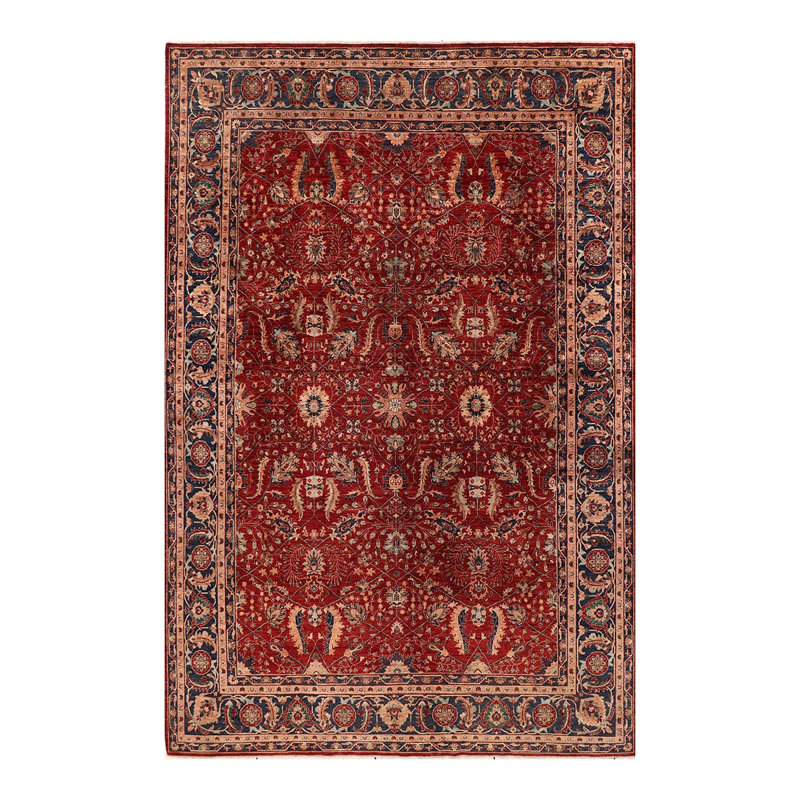 Tapis unique rouge / bleu / brun noué à la main de haute qualité