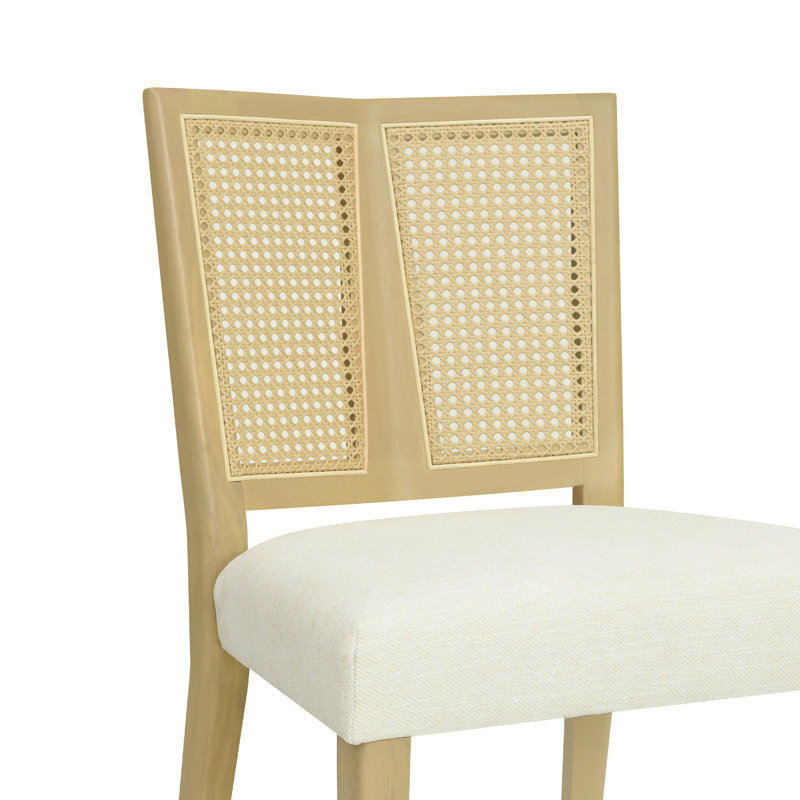 Ensemble de 2 chaises en rotin sans accoudoirs, Beige, Bois de frêne naturel
