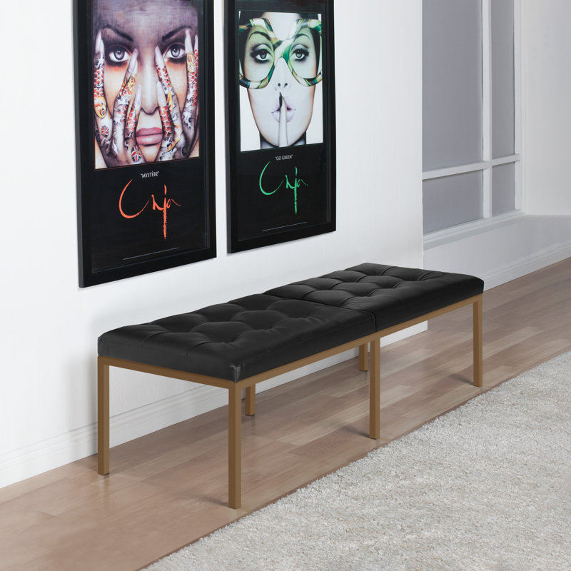 Vargo Upholstered Bench, 17.75" H x 60.25" W x 21.5" D, Black, Bronze
