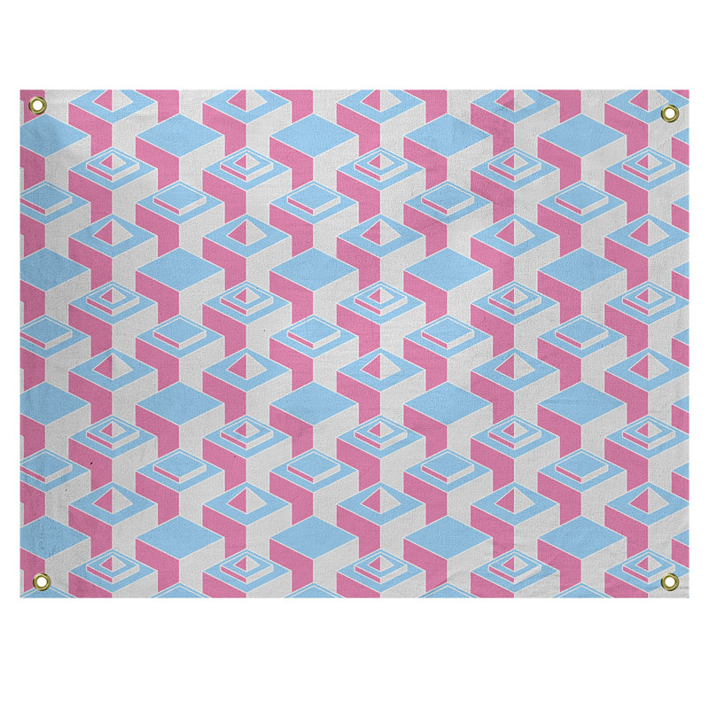 Tapisserie, H 26 po x l 36 po, Bleu sarcelle / rose