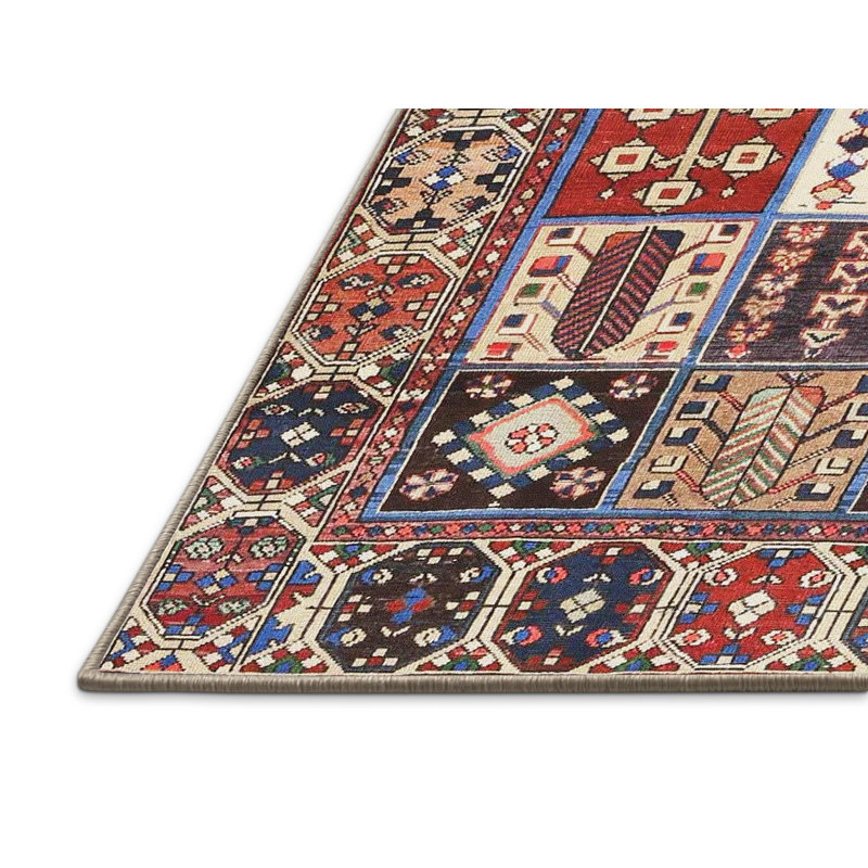 Tapis traditionnel rouge / beige / noir, Rectangle 5 pi x 7 pi