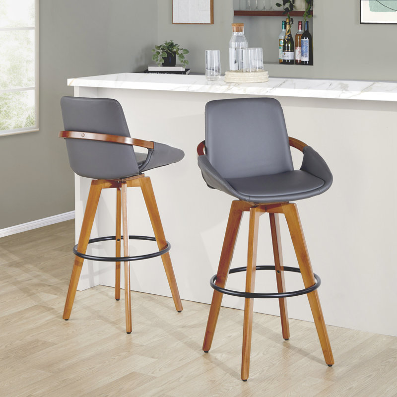 Tabouret pivotant Whitacre, Tabouret de bar (siège d'une hauteur de 29 po), Similicuir gris foncé