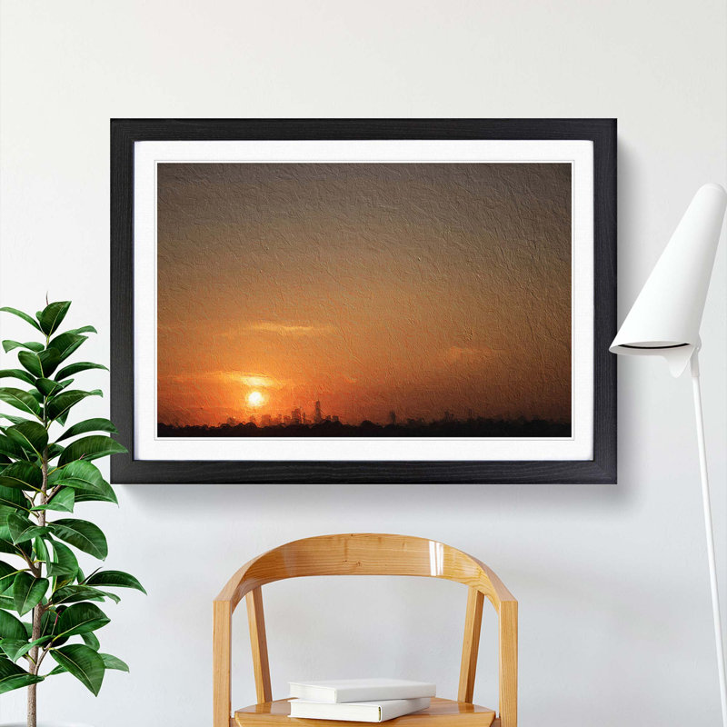 Sunrise over New York City - Picture Frame Painting Print, 27cm H x 36cm W x 2cm D, Black Framed