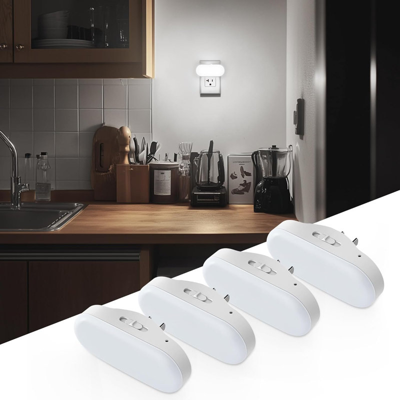 Horizontal White Plug-In Night Light With Light Sensor, 5000K Daylight, Dimmable