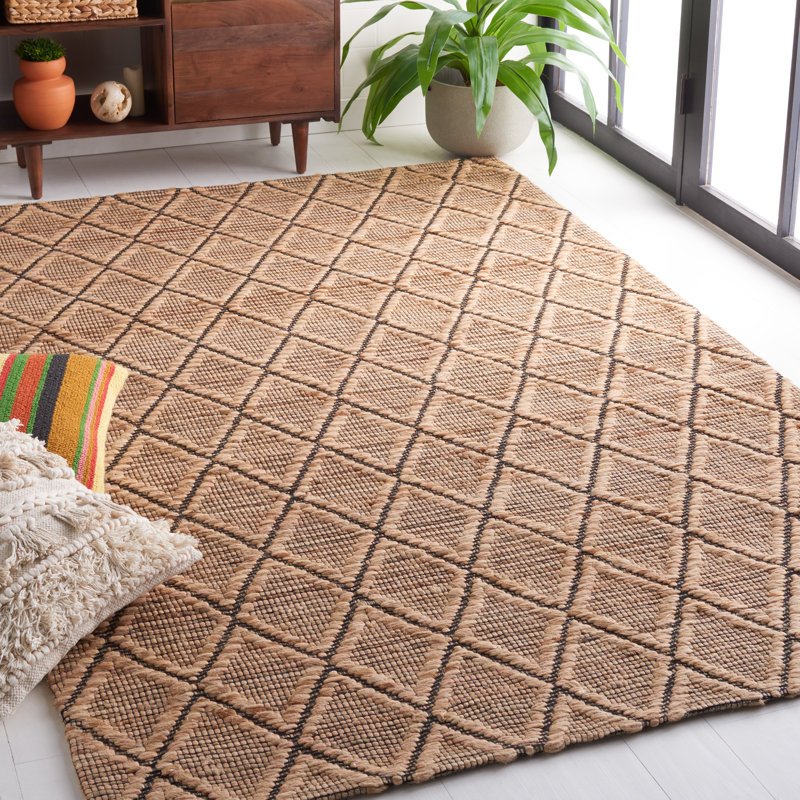 Natural Fiber Hand Loomed Wool/Jute Geometric Rug in Brown, Rectangle 5' x 8'