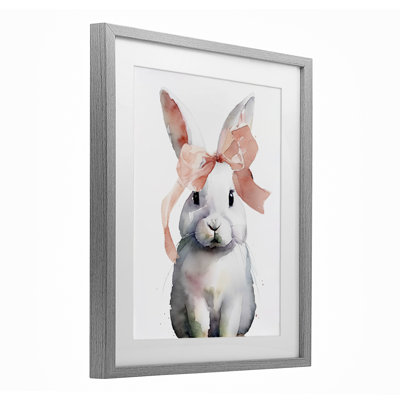 Lapin avec ruban rose doux, reproduction encadrée sous verre, design par Lil 'Rue