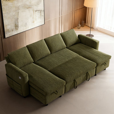 U Shape Sofa Bed,105" Sectional Sleeper Sofa with Pull Out Bed, Pull Out Sleeper Couch with Chaise Lounge, and Linen Reversible Chaise Sectionals for Living Room 