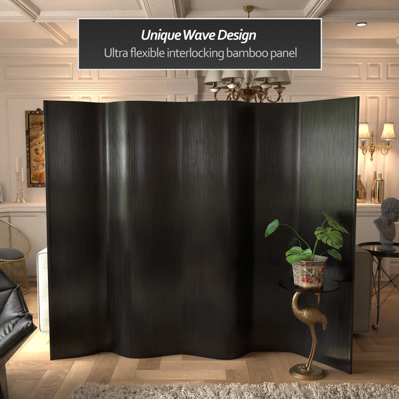 Siena Rolling Bamboo Room Divider, Black, 6 ft. Tall