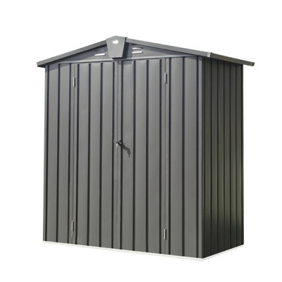 Remise extérieure en métal de 5,7 pi x 3 pi - Acier galvanisé pour le jardin, le patio, la cour arrière, les portes doubles verrouillables pour la pelouse, le rangement extensible, la résistance à la rouille et à la corrosion, le toit avec un bon drainage pour la pelouse,