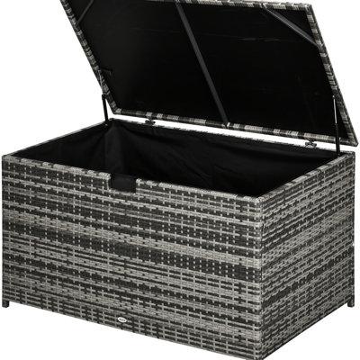 Boîte de rangement, 113 gallons. , Gris foncé. Imperméable et coupe-vent. Pour les fournitures de patio, jardin, piscine extérieure gallon. Gris, imperméable. Ranger les outils et les fournitures de jardin. Peu d'entretien