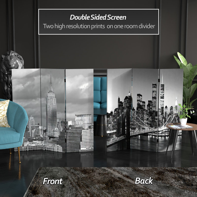 70.88" x 47.25" New York Scenes 3 Panel Room Divider, 4 ft tall