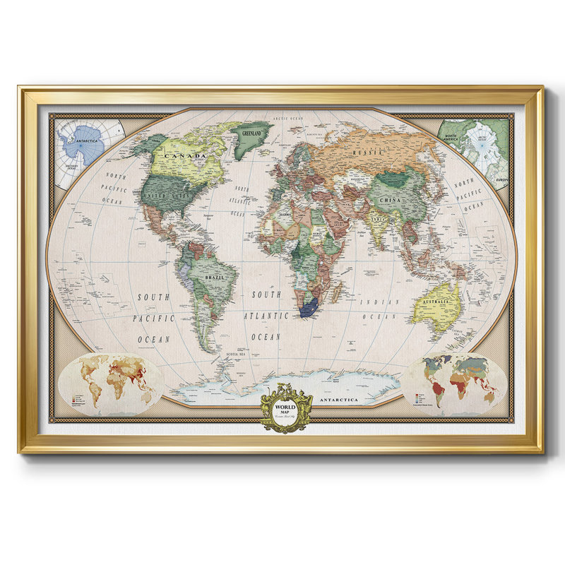 «Push Pin Map», reproduction d'art sur toile, Or, H 26 po x l 40 po x P 1 po