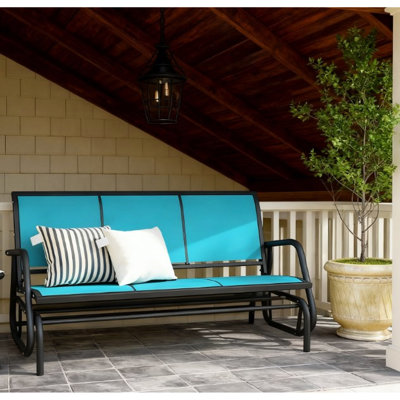 Fauteuil oscillant à trois places pour la terrasse, siège en filet respirant, structure en métal, gris, coulissante douce et silencieuse, propice à la détente en plein air, L 57,9 po x l 27,6 po x H 33,5 po, banc oscillant d'une capacité de 660 lb, sièges pour 3 personnes,