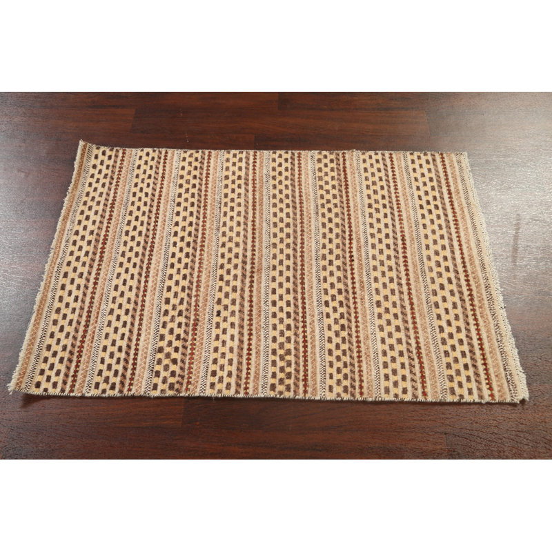 Tapis beige noué à la main de conception unique 2 pi 10 po x 3 pi 11 po