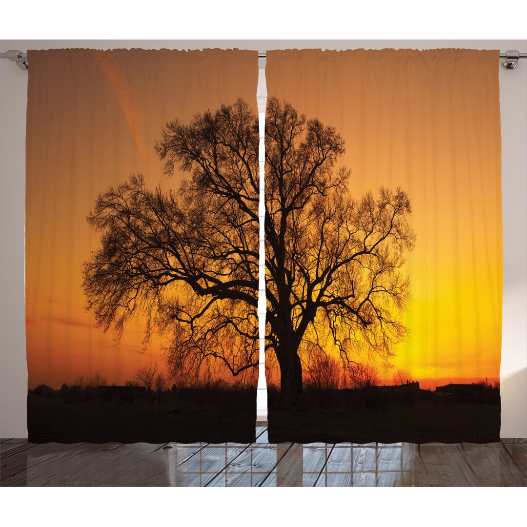 Rustikaler Vorhang, Old Oak at Sunset View, Baum, Orange Braun