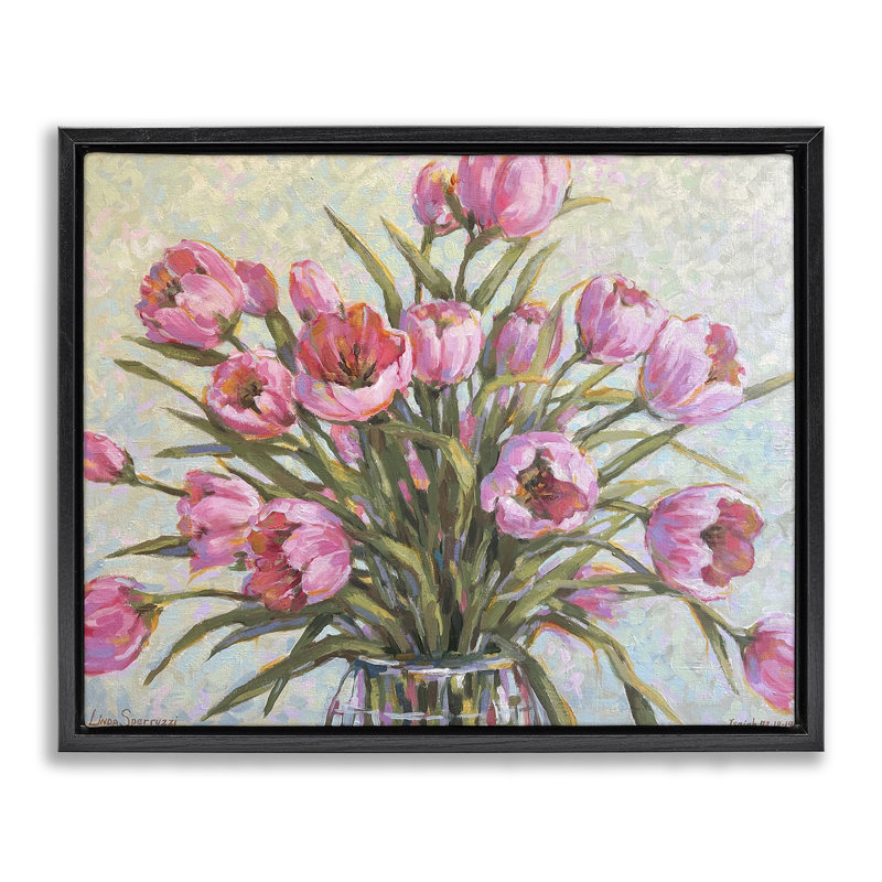 «New Blooms Tulip», peinture par Floater, Cadre flottant noir de jais, H 17 po x l 21 po