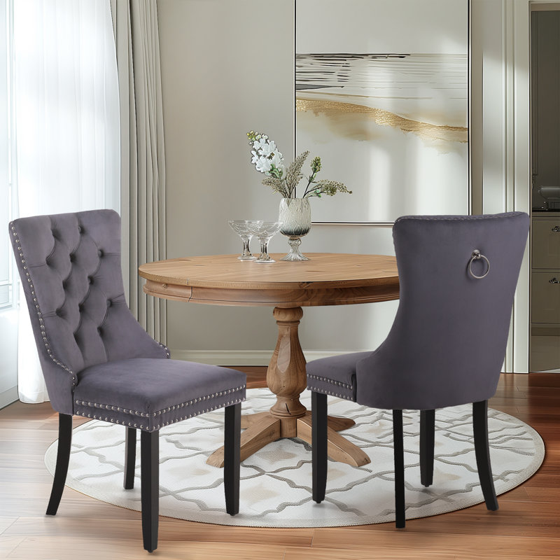 Chaise de salle à manger Alexes, Velours gris velours
