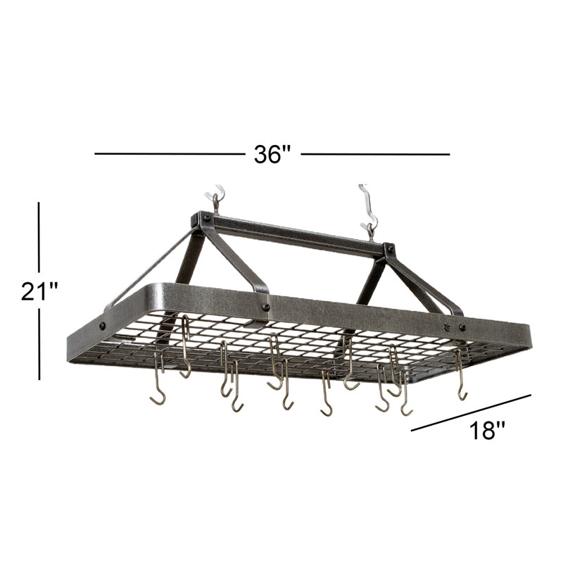 Handcrafted Carnival Rectangle Ceiling Pot Rack with 18 Hooks