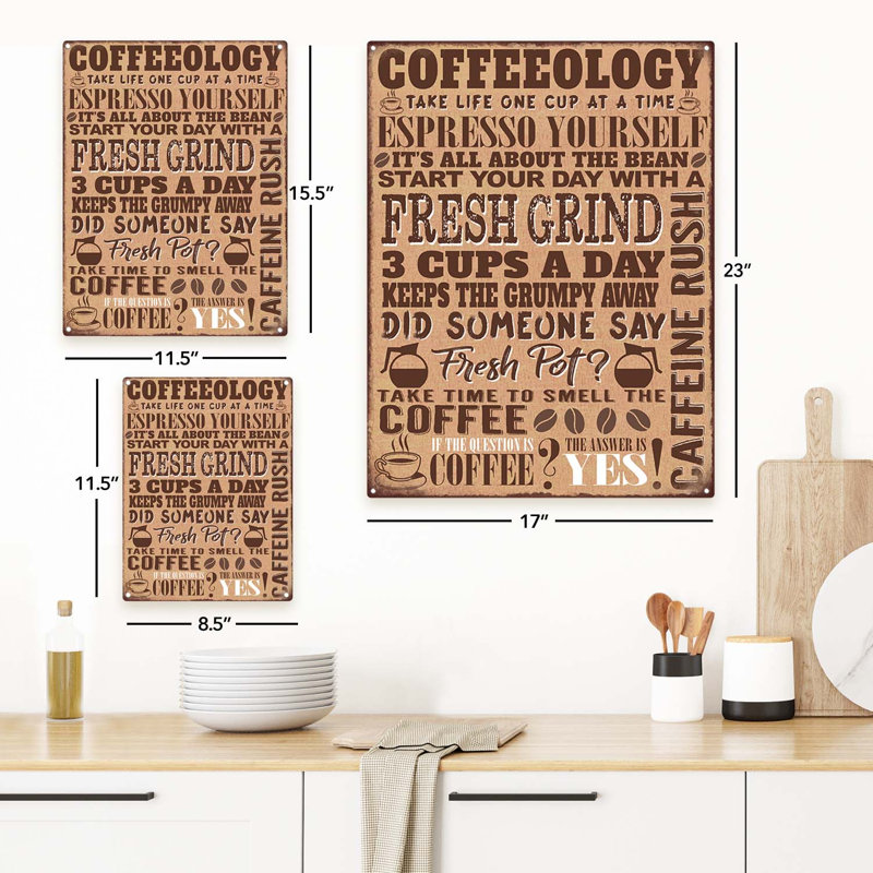Enseigne Coffeeology Puns, H 15,5 po x l 11,5 po x P 0,04 po