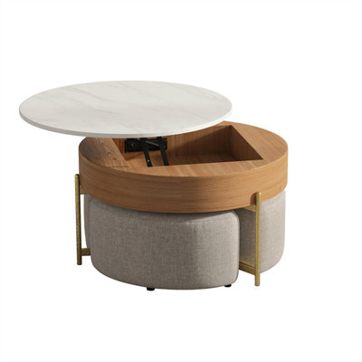 Vita Felice 31.5" Round Lift-Top Coffee Table Set Brown
