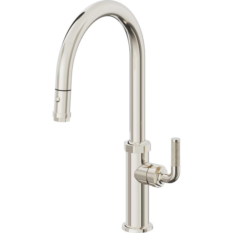 Descanso Kitchen Pull-Down Kitchen Faucet with Button Sprayer - High Arc Spout, Polished Nickel