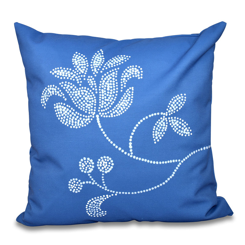 Botanical Blooms Flower Bloom Print Throw Pillow, Navy Blue, 16" H x 16" W
