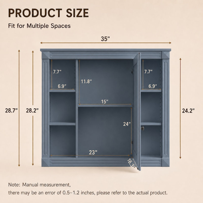Armoire à pharmacie murale avec miroir l 35 po x H 28,7 po, Bleu