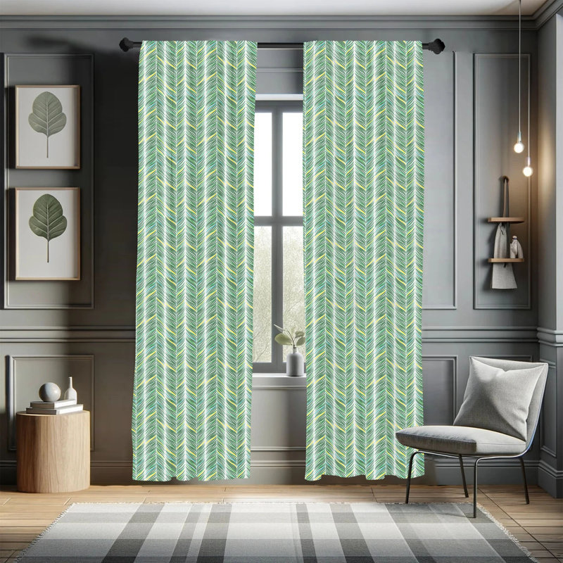 Jungle Leaves Semi-Sheer Rod Pocket Curtain Panels, 28" x 84"