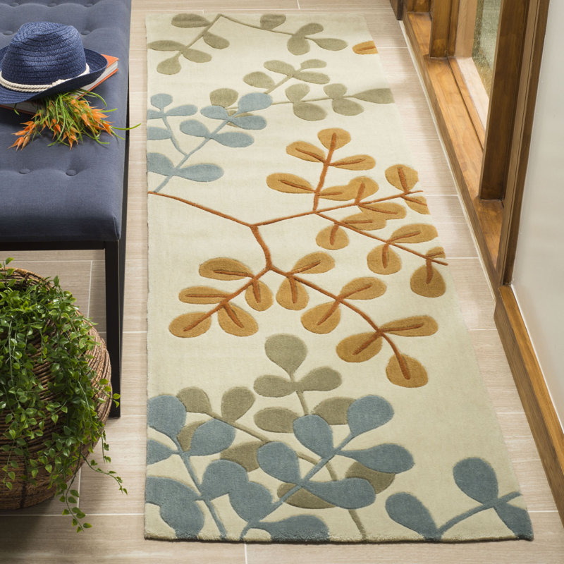 Tapis à motif floral touffeté à la main Modern Art, Tapis de couloir 2 pi 3 po x 8 pi