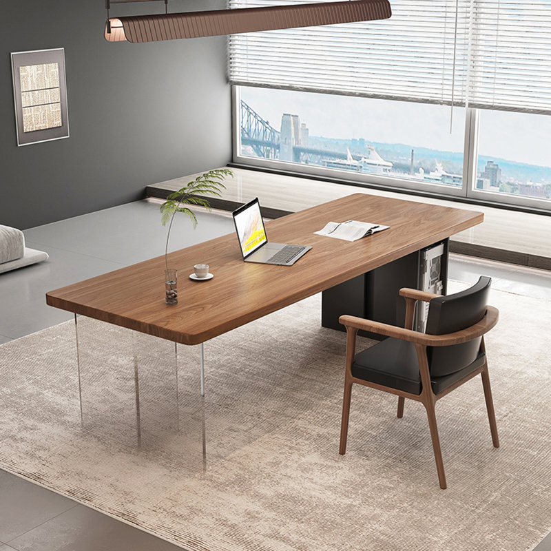 Sous-bureau de bureau en bois massif et acrylique transparent, H 29,53 po x l 70,87 po x P 27,56 po