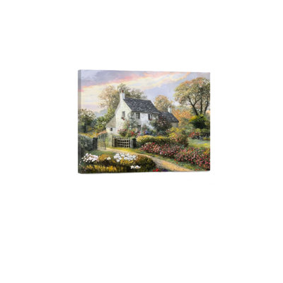 French Country Cottage Garden, Built-In Back Wood Frame Wall Art, 30 X 20